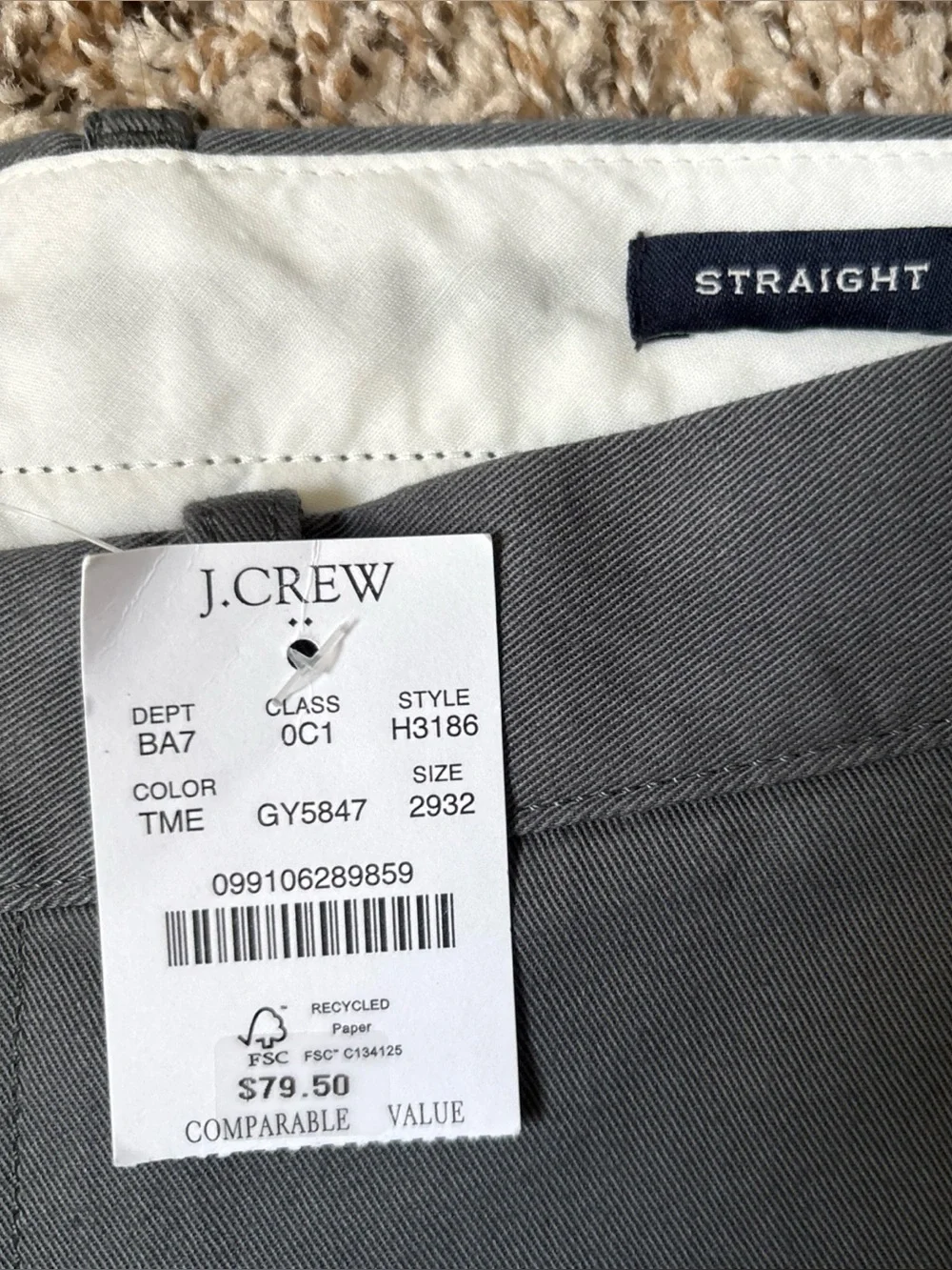 J. Crew Straight Gray Chino Pants